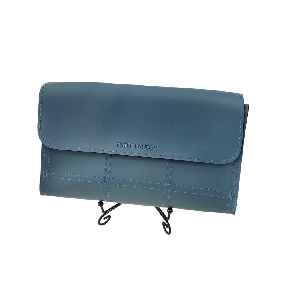 Estee Lauder Clutch Bag Womens OS Blue Good Grid Stitched Hook and Loop Closure